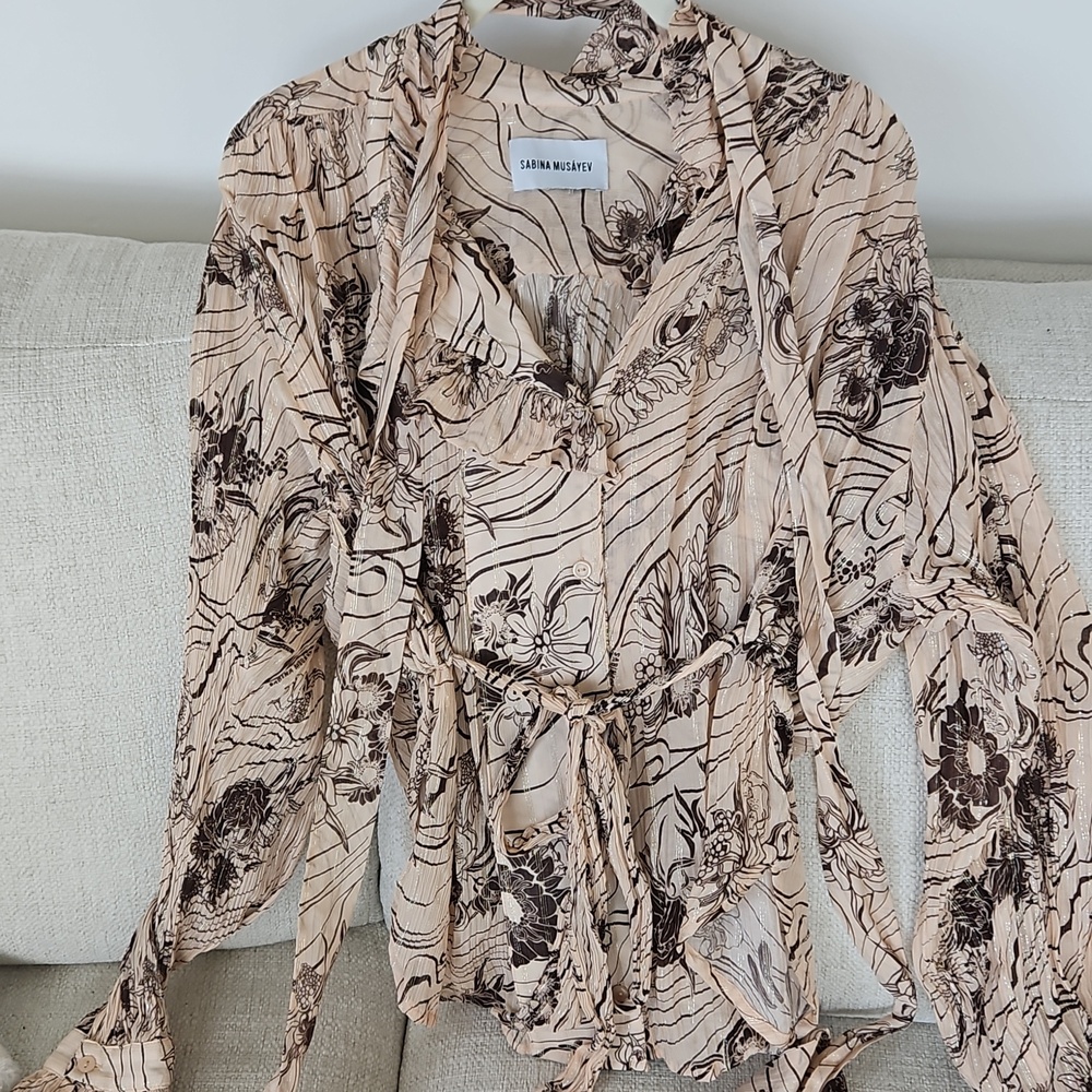Sparkly Sabina Musayev Silk-Blend Top, Tie Waist - S
